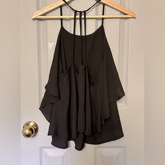 Black Strappy Flutter Top - Picture 3 of 6